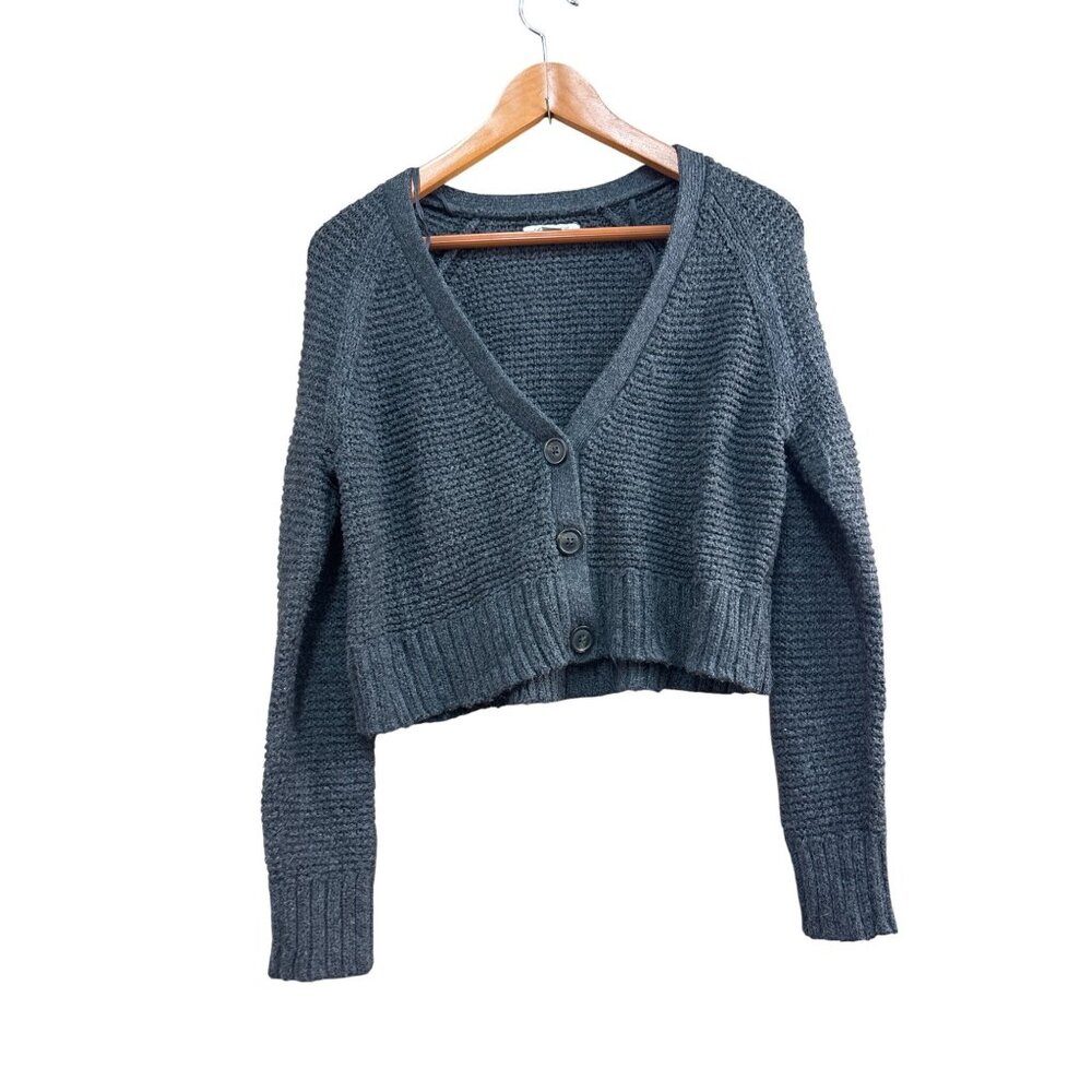 American Eagle Womens Gray V-Neck Button-Up Cardigan Sweater S